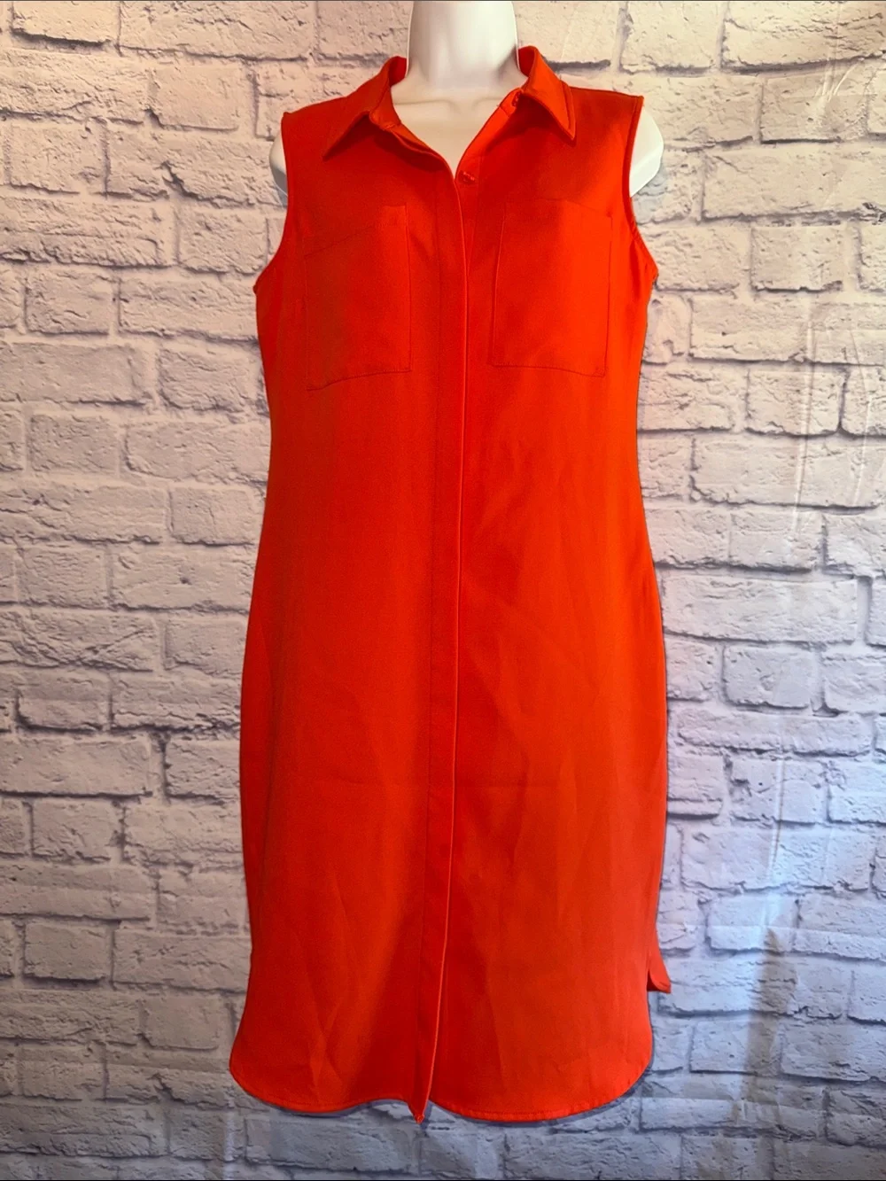 Michael Kors Sleeveless Collared Midi Dress in Vibrant Orange